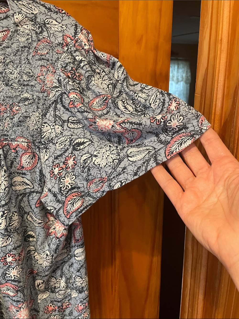 Lucky Brand Blue Floral Smocked Yoke Tunic with Pink Accents - Picture 5 of 7